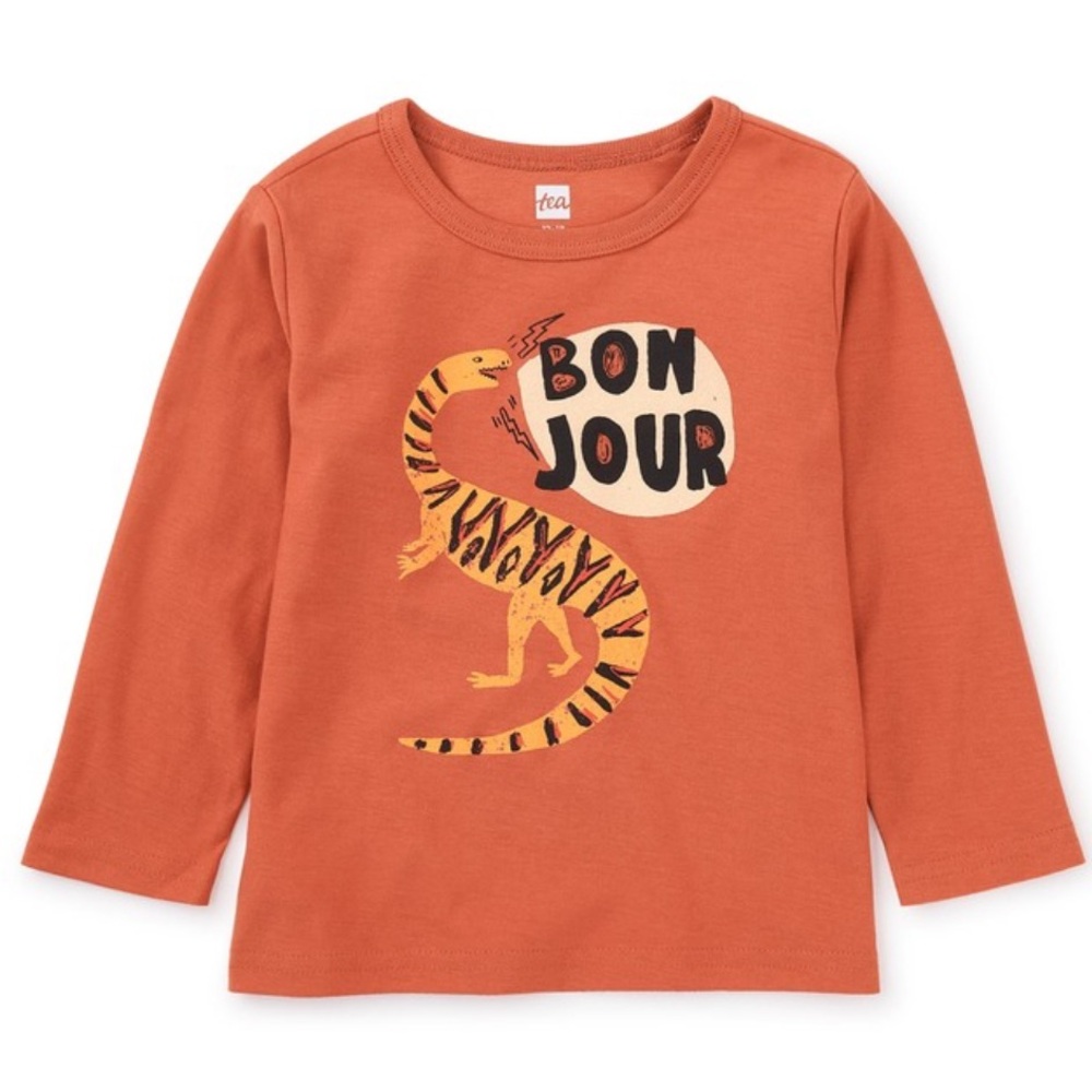 Tea Collection Orange Bonjour Graphic Long Sleeve Tee